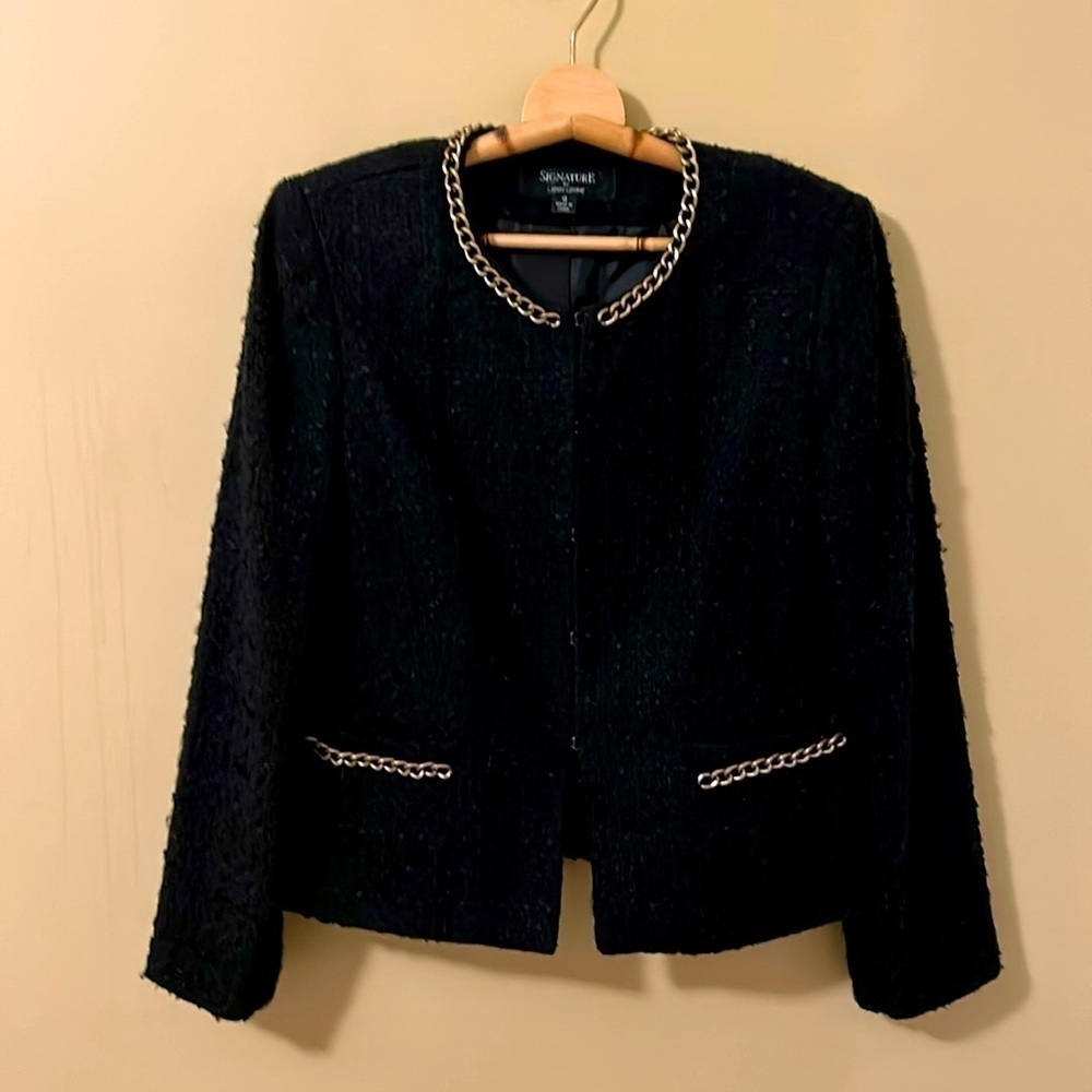 Vintage Signature By Larry Levine Black Jacket with Gold Chain Accents Size 12